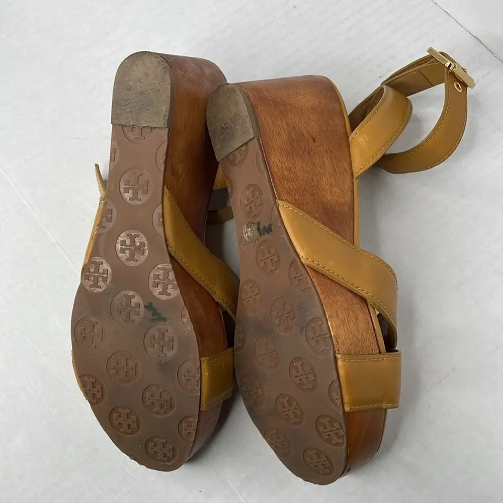 Tory Burch Almita Tan leather ankle strap wedge Sandals